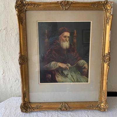 Vintage print in ornate gold gilt frame 18" x 23" Pope Julius II by Raphael