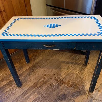 Antique Enamel Top Table