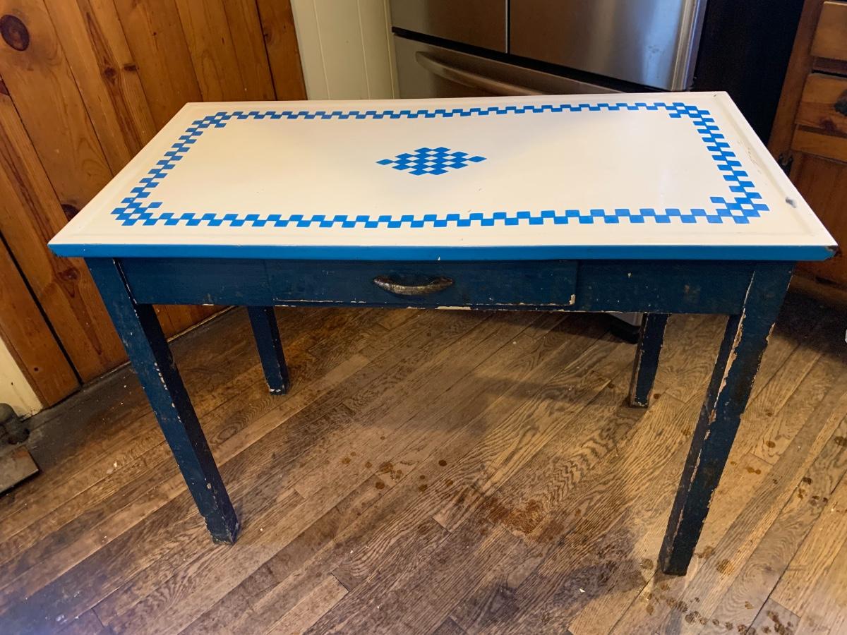 Antique Enamel Top Table