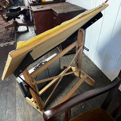 U873 Vintage Drafting Table, Rulers, Clipers, and Light Box Lot
