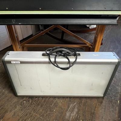 U873 Vintage Drafting Table, Rulers, Clipers, and Light Box Lot