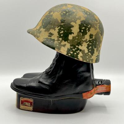 JIM BEAM ~ Pair (2) ~ 1975 GI Military Boots & Camo Helmet Decanter