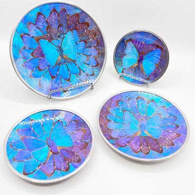 Vtg. Iridescent Morpho Blue Butterflies Wall Decor ~ Set Of Four (4)