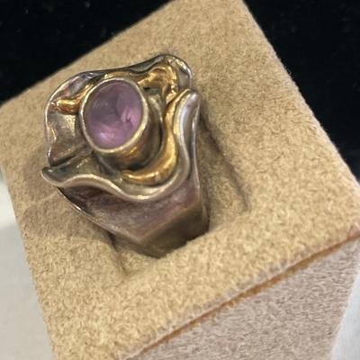 Purple stone with 14k & 925 band