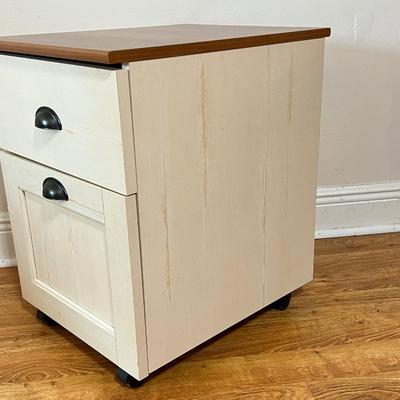 SAUDER ~ Distressed Rolling Wooden Filing Cabinet