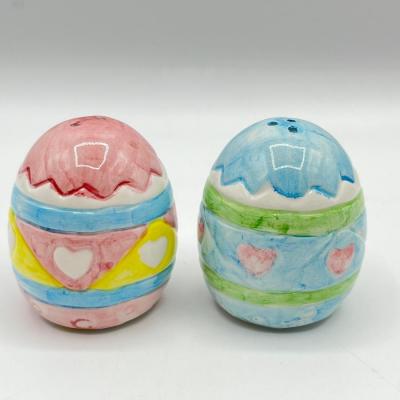 Easter Themed Porcelain Deviled Egg Serving Stand With Matching Salt & Pepper Shakers