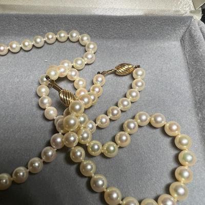 Pearl Necklace and Bracelet, 14k Gold clasps