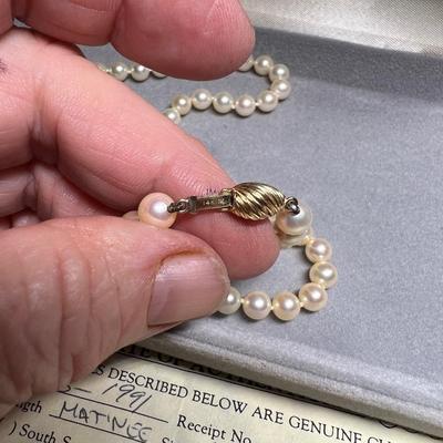 Pearl Necklace and Bracelet, 14k Gold clasps
