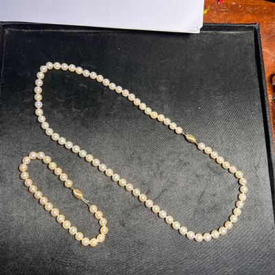 Pearl Necklace and Bracelet, 14k Gold clasps