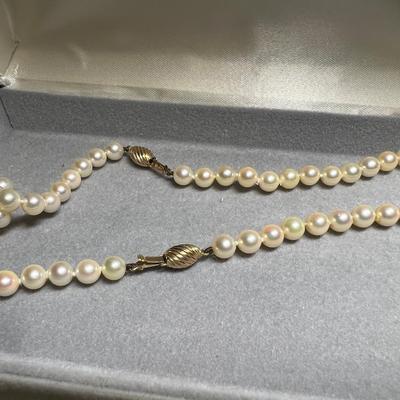 Pearl Necklace and Bracelet, 14k Gold clasps