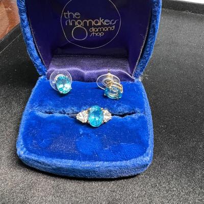 Beautiful Topaz and 14K Gold Earrings and Ring.