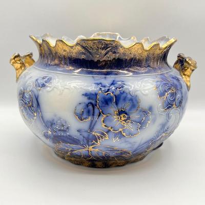 Vtg. Blue & White Floral Vase With Gold Accents ~*Read Details