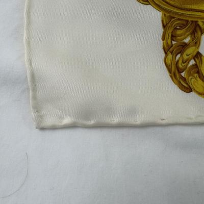 210 Authentic CHANEL White Background Gold Chain Design 100% Silk Scarf