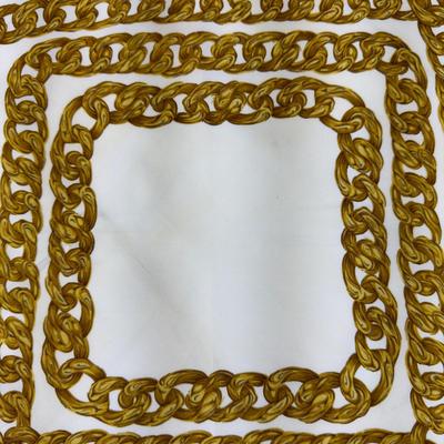 210 Authentic CHANEL White Background Gold Chain Design 100% Silk Scarf