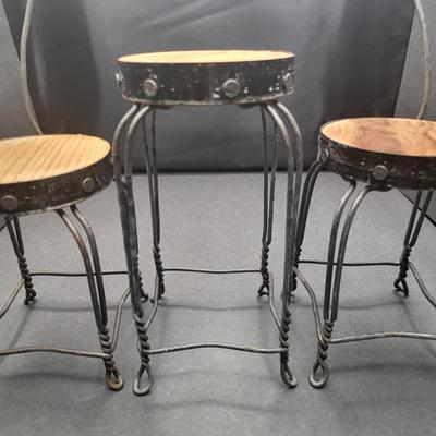 Doll Sized Wood & Metal Bistro Table & Chairs