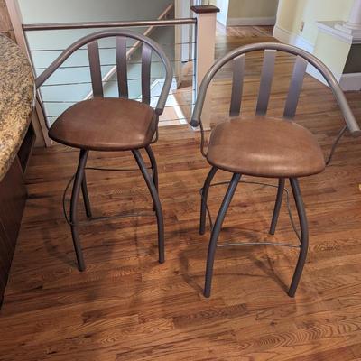 Pair of Metal Swivel Bar Stools with Padded Seats