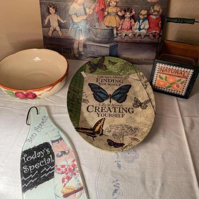 Butterfly, doll decor, bowl, cutting board and box