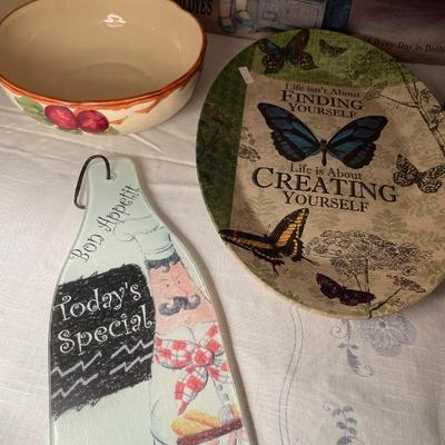 Butterfly, doll decor, bowl, cutting board and box