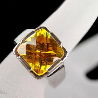 Sterling Golden CZ Princess Ring
