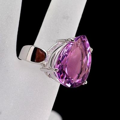 Huge Sterling Purple CZ Pear Ring