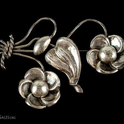 Sterling Floral Brooch