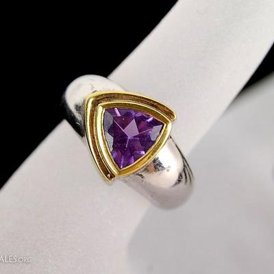 Sterling Trillion Amethyst Ring