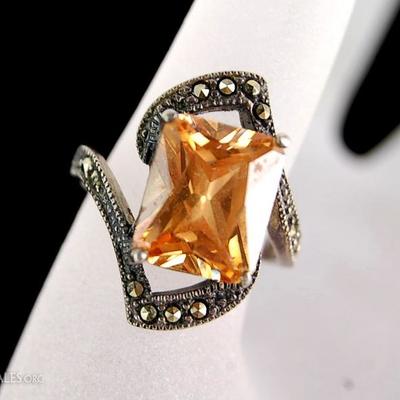 Sterling Orange CZ Designer ring