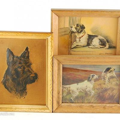 Set of 3 Framed VIntage Dog Print Portraits