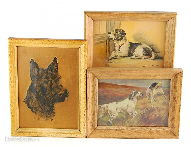 Set of 3 Framed VIntage Dog Print Portraits