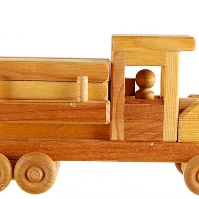 Pinehouse Toys Carved Wooden Log Truck Toy
