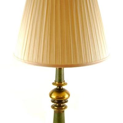 Brass & Green Leather Table Lamp