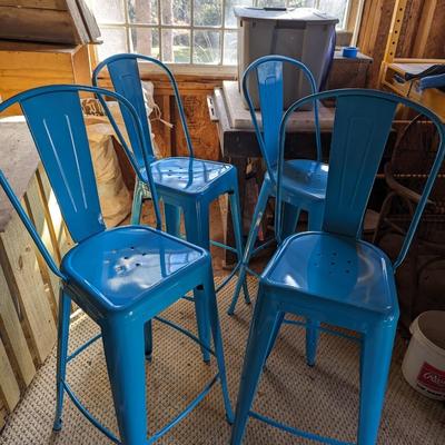 Set of Four Turquoise Metal Pub Height Chairs