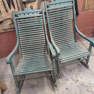 Pair of Antique Wood Eastlake Design Porch Rocking Chairs