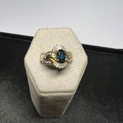 Beautiful 10k Gold Ring with Diamonds and Stone.