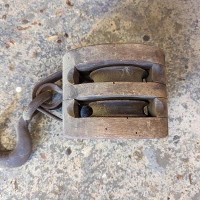 Vintage Ship's Wood Block Double Pulley