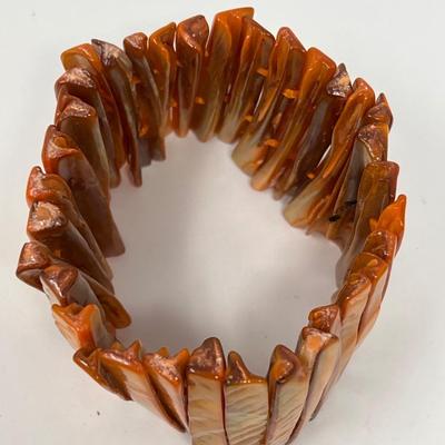 Vintage Coral Mother of Pearl Stretch Bracelet