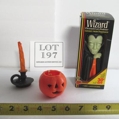 Vintage Gurley Halloween Candles and Wizard Dracula Scented Wax Figure