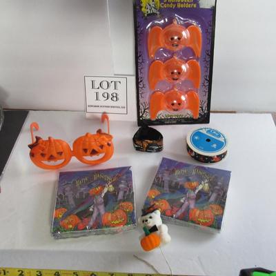 Lot of Misc Halloween, Napkins, Candy Containers, Glasses, Etc