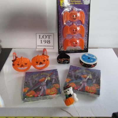 Lot of Misc Halloween, Napkins, Candy Containers, Glasses, Etc