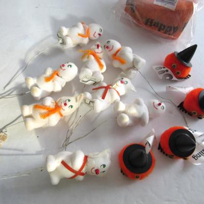 Lot of Halloween Decor, Crepe Paper Streamer, Picks, Fuzzy Pumpkins