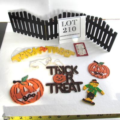 Lot of Halloween Colorful Wood Ornaments and Fence