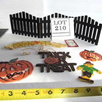 Lot of Halloween Colorful Wood Ornaments and Fence