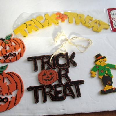 Lot of Halloween Colorful Wood Ornaments and Fence