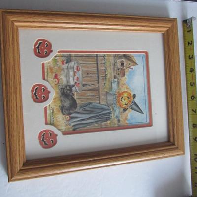 Smaller Framed Halloween Print, Cut Out Mat, Cute