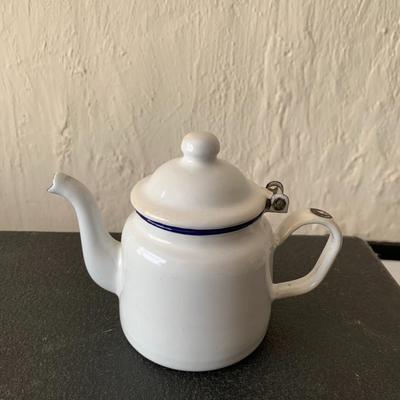 Vintage White Enamelware Teapot