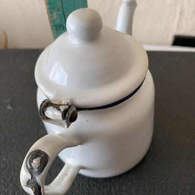 Vintage White Enamelware Teapot