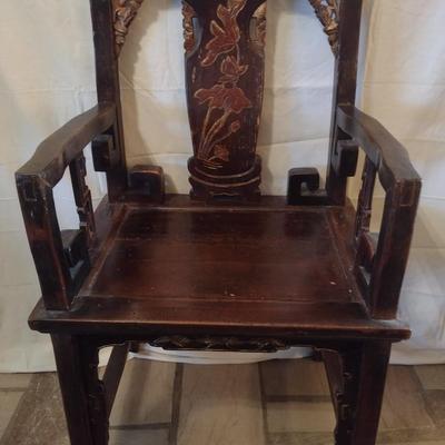 Antique Solid Wood Carved Accent Chair