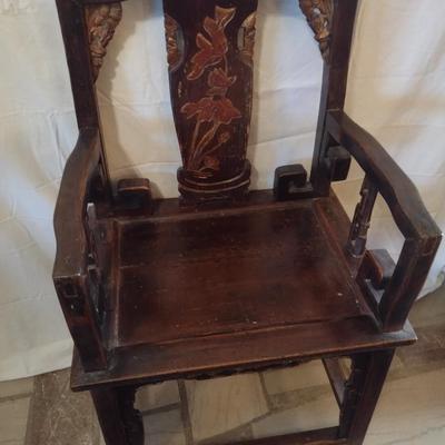 Antique Solid Wood Carved Accent Chair