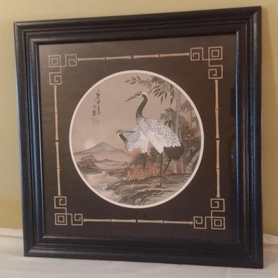 Framed Art Print Asian Influence Herons River Bank Choice B