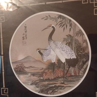 Framed Art Print Asian Influence Herons River Bank Choice B